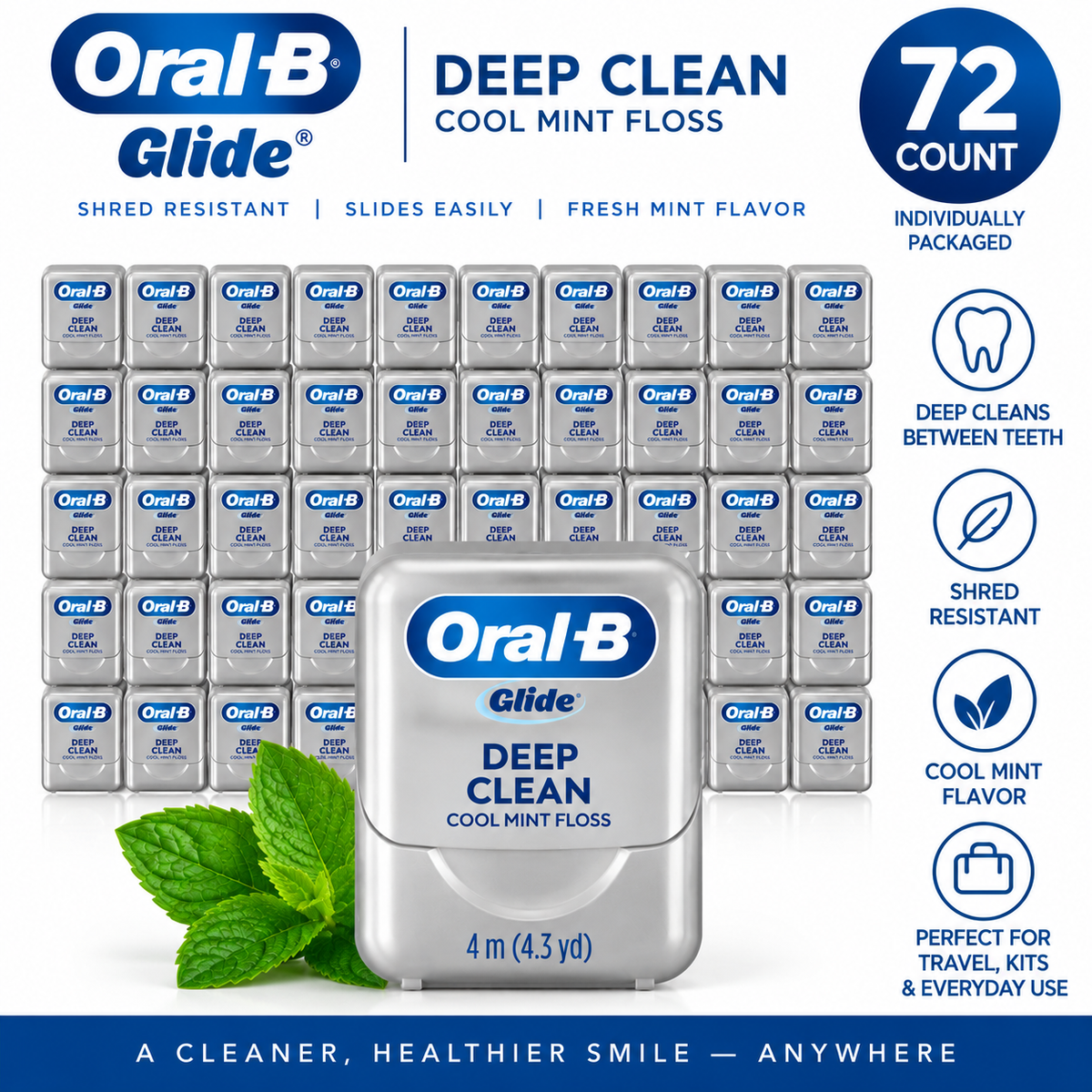 Oral B Glide Deep Clean Cool Mint Floss 72 count